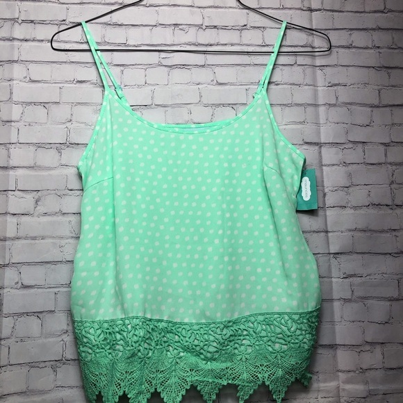 Maurices Adjustable Tank Top Green with White Polka Dots Size Small - Picture 2 of 6